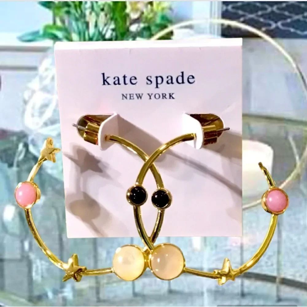 KATE SPADE HOOPS MULTICOLORED STONES 14K GOLD EARRINGS